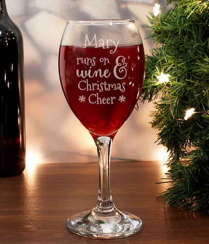 Personalised Runs On Wine & Christmas Cheer Wine Glass - ItJustGotPersonal.co.uk
