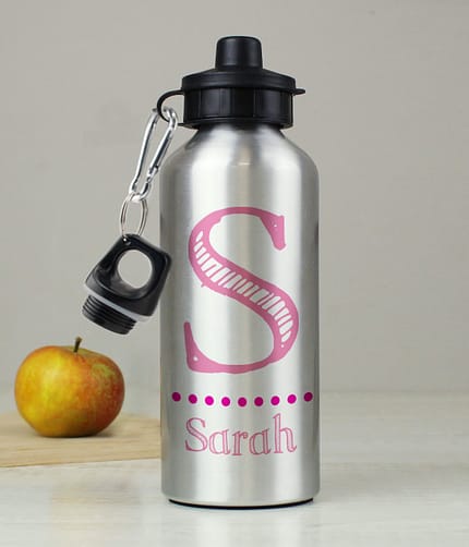Personalised Pink Name Silver Drinks Bottle - ItJustGotPersonal.co.uk