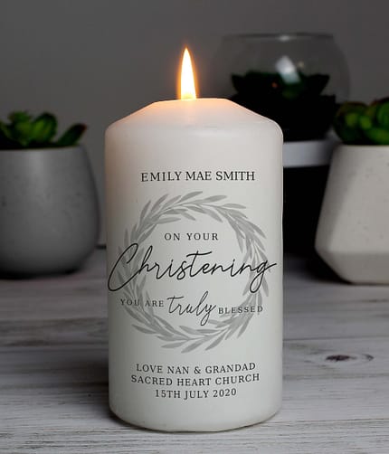Personalised 'Truly Blessed' Christening Pillar Candle - ItJustGotPersonal.co.uk