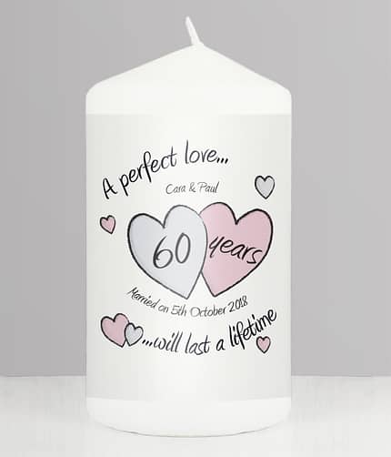 Personalised A Perfect Love Diamond Anniversary Pillar Candle - ItJustGotPersonal.co.uk
