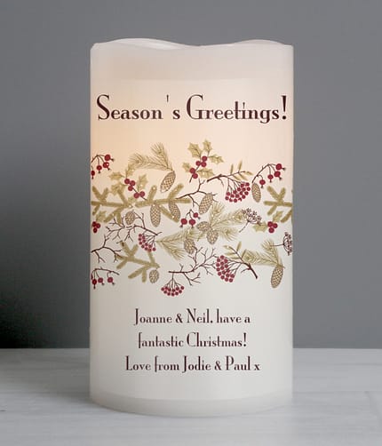 Personalised Christmas Floral LED Candle - ItJustGotPersonal.co.uk