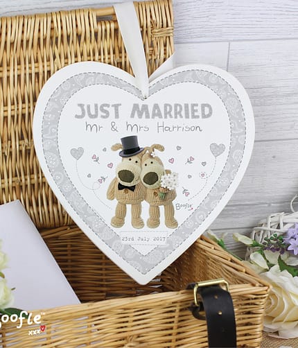 Personalised Boofle Wedding Large Wooden Heart Decoration - ItJustGotPersonal.co.uk