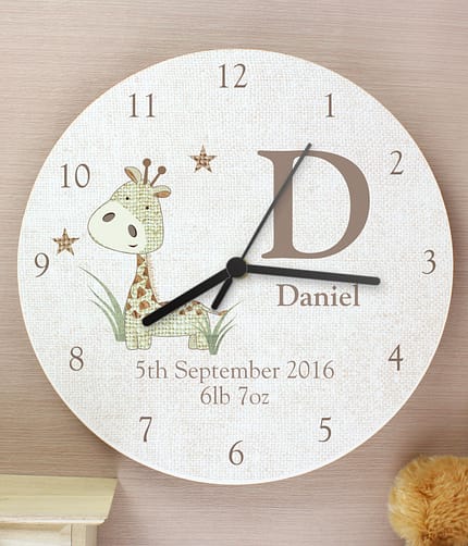 Personalised Hessian Giraffe Shabby Chic Large Wooden Clock - ItJustGotPersonal.co.uk