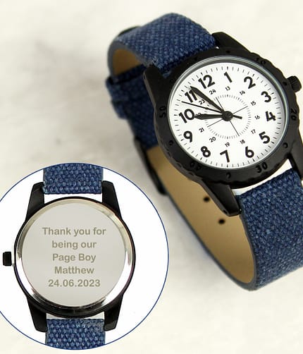 Personalised Black with Blue Canvas Strap Boys Watch - ItJustGotPersonal.co.uk