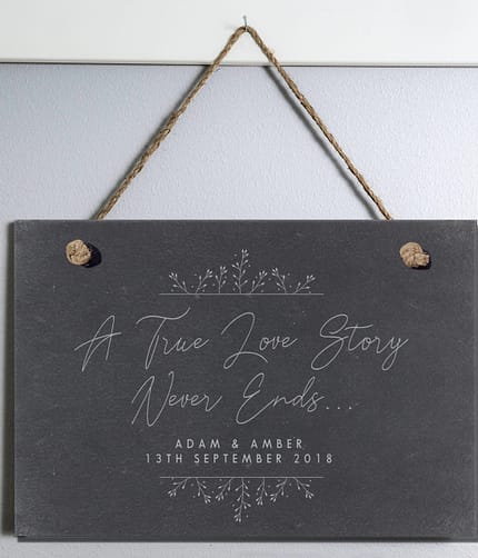 Personalised True Love Story Hanging Large Slate Sign - ItJustGotPersonal.co.uk
