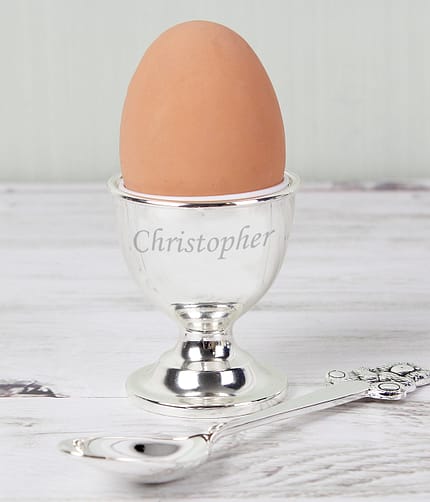 Personalised Silver Egg Cup & Spoon - ItJustGotPersonal.co.uk