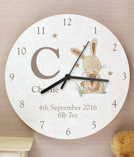 Personalised Hessian Rabbit Shabby Chic Large Wooden Clock - ItJustGotPersonal.co.uk