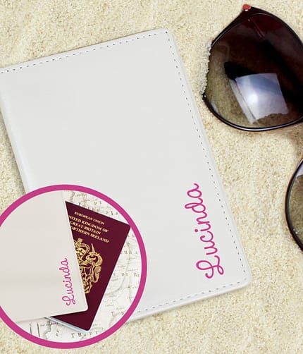 Personalised Pink Name Cream Passport Holder - ItJustGotPersonal.co.uk