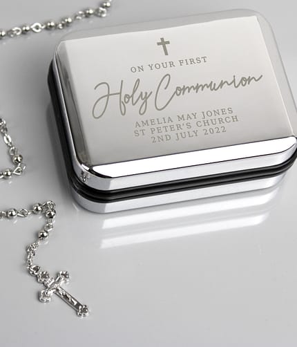 Personalised First Holy Communion Rosary Beads and Cross Trinket Box - ItJustGotPersonal.co.uk