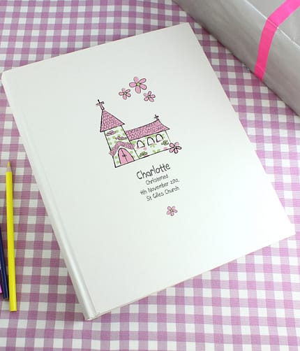 Personalised Whimsical Church Pink Traditional Photo Album - ItJustGotPersonal.co.uk