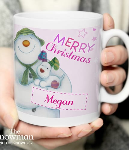 Personalised The Snowman and the Snowdog Pink Mug - ItJustGotPersonal.co.uk