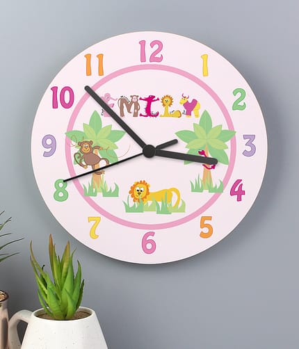 Personalised Pink Animal Alphabet Clock - ItJustGotPersonal.co.uk