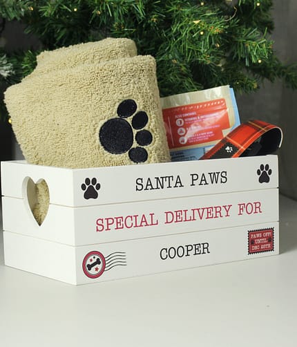 Personalised Santa Paws White Wooden Crate - ItJustGotPersonal.co.uk
