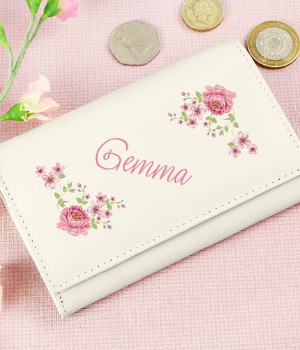 Personalised Floral Cream Leather Purse - ItJustGotPersonal.co.uk