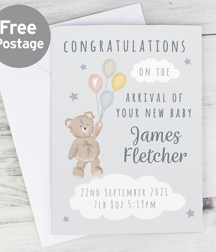 Personalised Teddy & Balloons Card - ItJustGotPersonal.co.uk