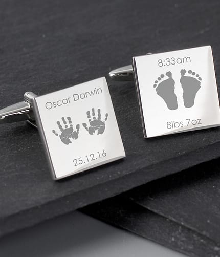 Personalised Hands and Feet New Baby Square Cufflinks - ItJustGotPersonal.co.uk