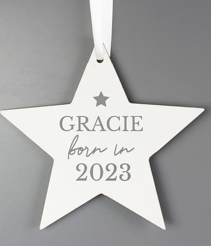 Personalised Born In Wooden Star Decoration - ItJustGotPersonal.co.uk