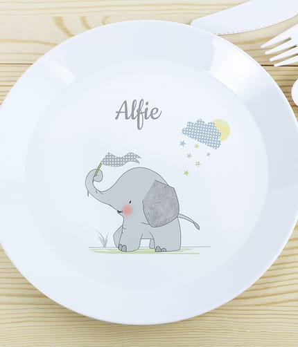 Personalised Hessian Elephant Plastic Plate - ItJustGotPersonal.co.uk