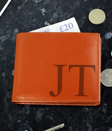 Personalised Big Initials Tan Leather Wallet - ItJustGotPersonal.co.uk