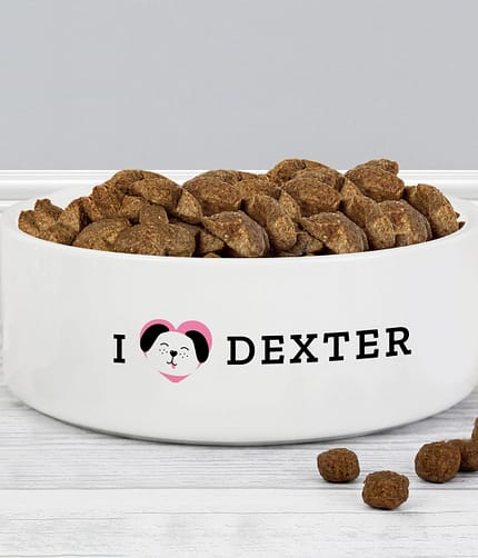 Personalised I Love my Dog - Cute Design 14cm Medium Ceramic White Pet Bowl - ItJustGotPersonal.co.uk