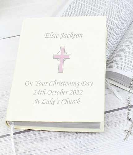 Personalised Pink Cross Holy Bible - Eco-friendly - ItJustGotPersonal.co.uk