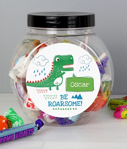 Personalised 'Be Roarsome' Dinosaur Sweet Jar - ItJustGotPersonal.co.uk