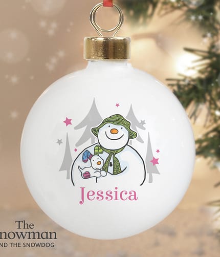Personalised The Snowman and the Snowdog Pink Bauble - ItJustGotPersonal.co.uk