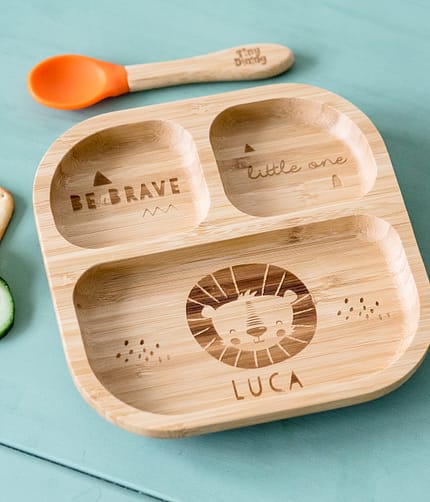 Personalised Lion Bamboo Suction Plate & Spoon - ItJustGotPersonal.co.uk