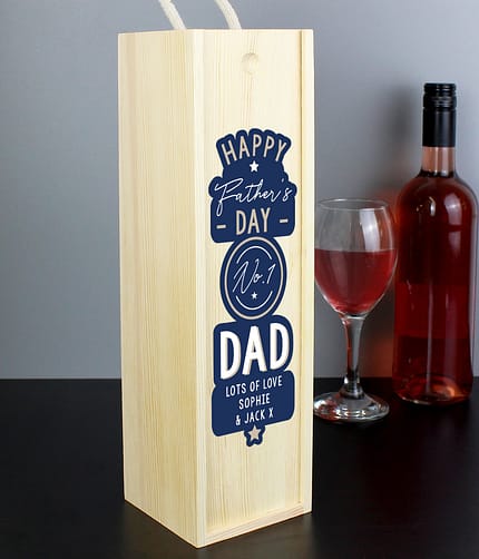 Personalised Happy Father's Day No. 1 Dad Wooden Wine Bottle Box - ItJustGotPersonal.co.uk