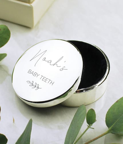 Personalised Botanical First Tooth/Curl Trinket Box - ItJustGotPersonal.co.uk