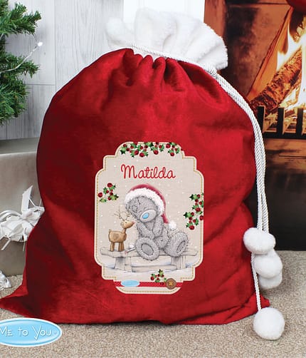 Personalised Me to You Reindeer Luxury Pom Pom Red Sack - ItJustGotPersonal.co.uk