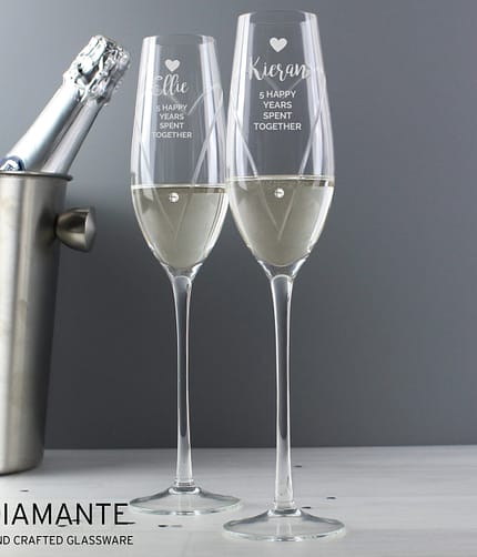 Personalised Hand Cut Heart Celebration Pair of Flutes with Gift Box - ItJustGotPersonal.co.uk