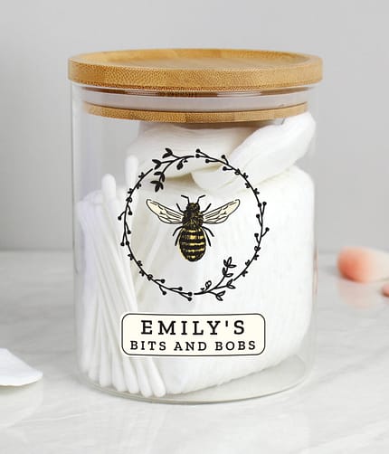 Personalised Bee Glass Jar with Bamboo Lid - ItJustGotPersonal.co.uk
