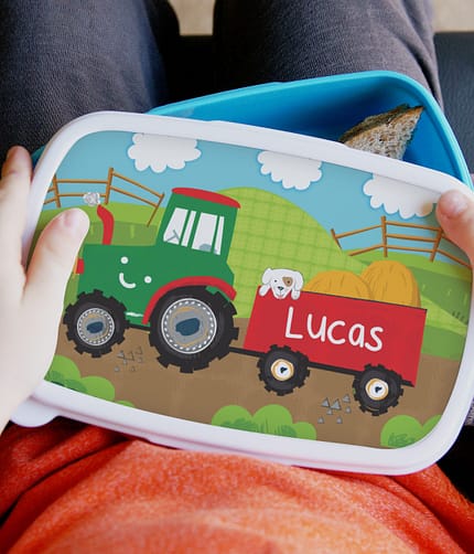 Personalised Tractor Name Only Blue Lunch Box - ItJustGotPersonal.co.uk