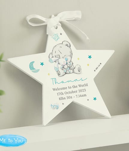 Personalised Tiny Tatty Teddy Dream Big Blue Wooden Star Decoration - ItJustGotPersonal.co.uk