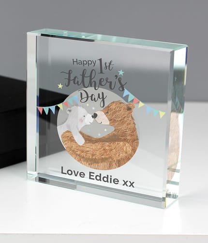Personalised 1st Father's Day Daddy Bear Crystal Token - ItJustGotPersonal.co.uk
