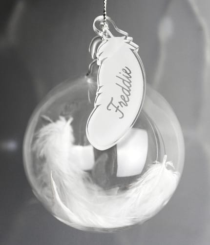 Personalised White Feather Glass Bauble - ItJustGotPersonal.co.uk