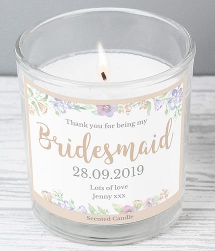 Personalised Bridesmaid 'Floral Watercolour Wedding' Scented Jar Candle - ItJustGotPersonal.co.uk