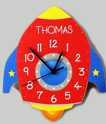 Personalised Space Rocket Shape Wooden Clock - ItJustGotPersonal.co.uk