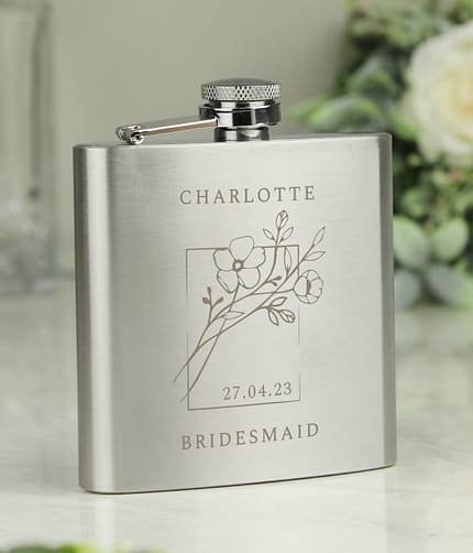 Personalised Monochrome Floral Wedding Party Hip Flask - ItJustGotPersonal.co.uk
