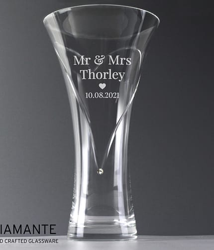 Personalised Mr & Mrs Large Hand Cut Diamante Heart Vase - ItJustGotPersonal.co.uk