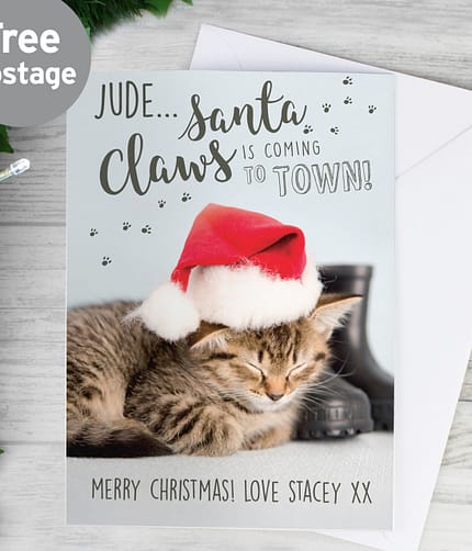 Personalised Rachael Hale Santa Claws Christmas Cat Card - ItJustGotPersonal.co.uk