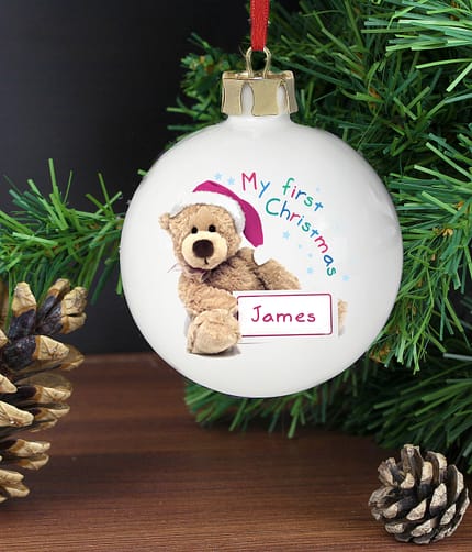 Personalised Teddy 1st Christmas Bauble - ItJustGotPersonal.co.uk