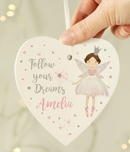 Personalised Fairy Princess Wooden Heart Decoration - ItJustGotPersonal.co.uk