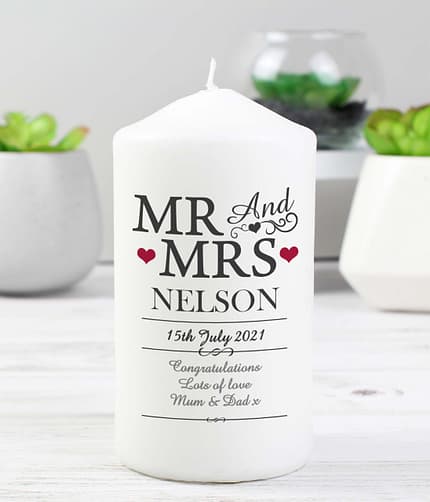 Personalised Mr & Mrs Pillar Candle - ItJustGotPersonal.co.uk
