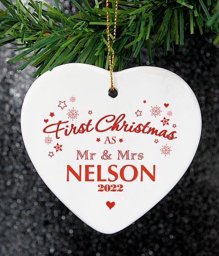 Personalised 'Our First Christmas' Ceramic Heart Decoration - ItJustGotPersonal.co.uk