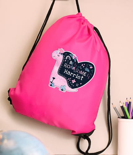 Personalised Dinosaur Pink Kit Bag - ItJustGotPersonal.co.uk