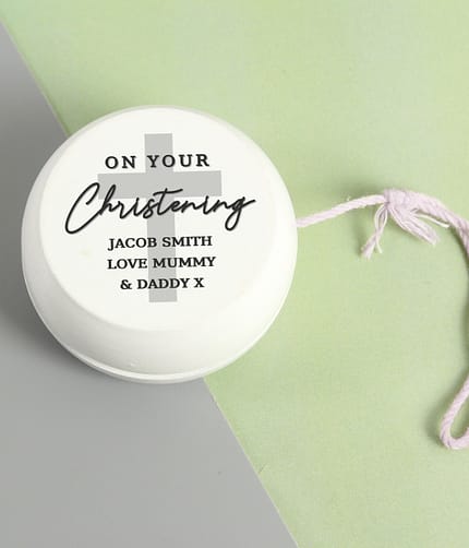 Personalised On Your Christening White Wooden Yoyo - ItJustGotPersonal.co.uk
