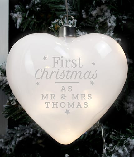 Personalised First Christmas LED Hanging Glass Heart - ItJustGotPersonal.co.uk