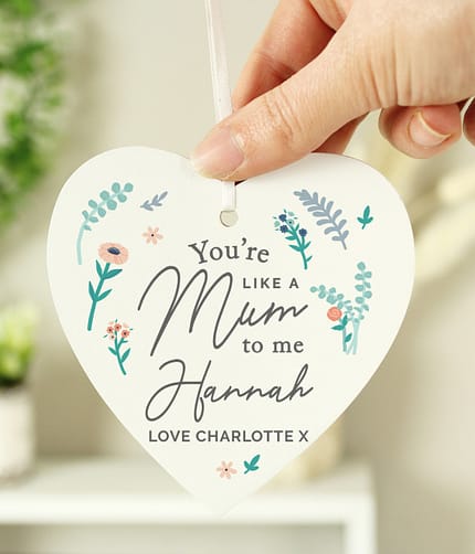 Personalised You're Like A Mum To Me Wooden Heart Decoration - ItJustGotPersonal.co.uk